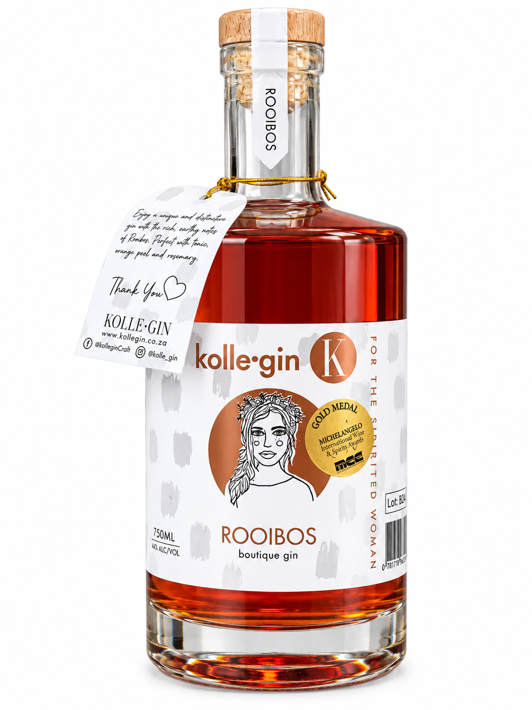 Kolle Gin Rooibos – Boutique Gin (750ml, 44% ABV)