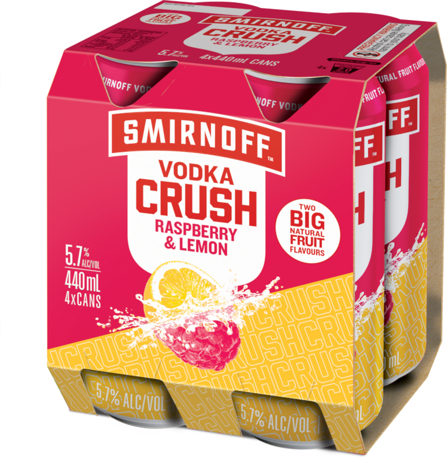 Smirnoff Crush Raspberry and Lemon 440mL Can 4pack