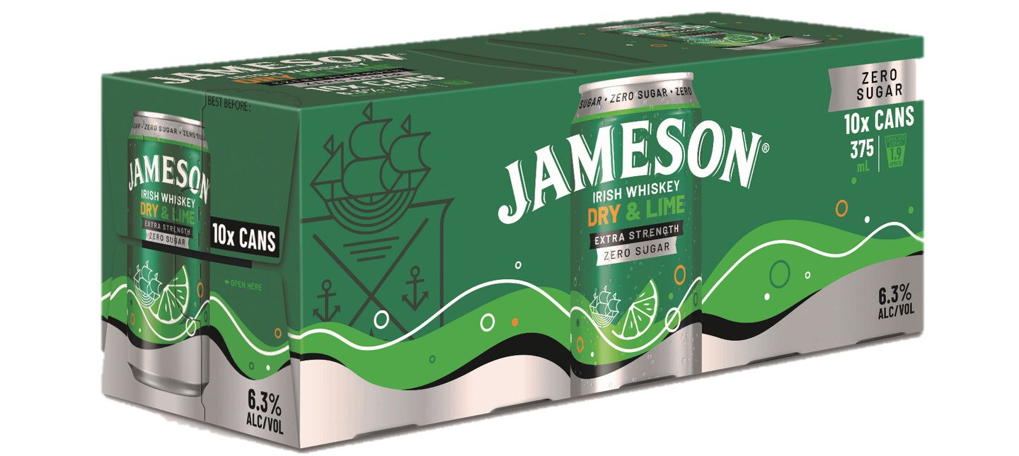 Jameson Zero Sugar Dry & Lime 6.3% 10 Pack Cans 375ml