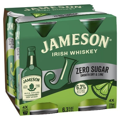 Jameson Zero Sugar Smooth Dry & Lime 6.3% Cans 4x375ml