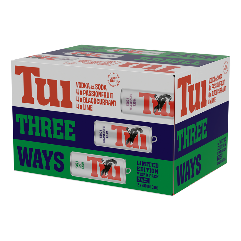 Tui Three Ways Vodka & Soda Mixed Pack Cans 12x250ml