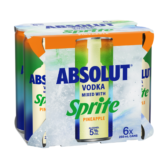 Absolut Vodka with Sprite Pineapple 5% Cans 6x250ml