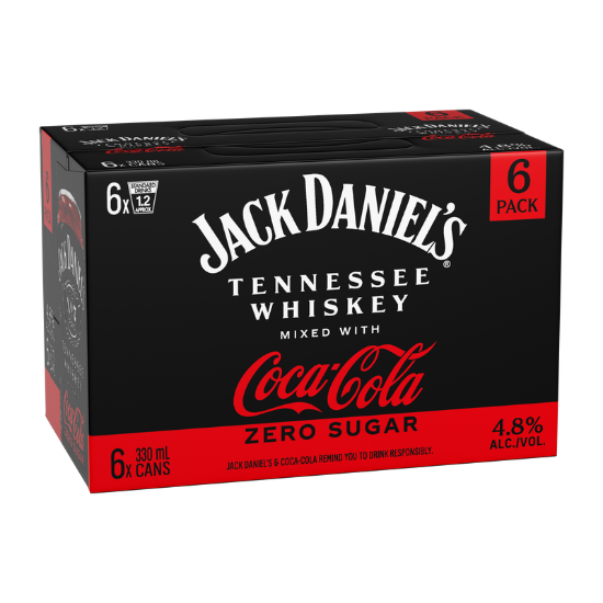 Jack Daniel's with Coca-Cola Zero Sugar 4.8% Cans 6x330ml