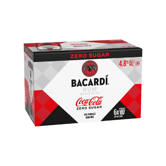Bacardí Rum with Coca-Cola Zero Sugar 4.8% Cans 6x330m
