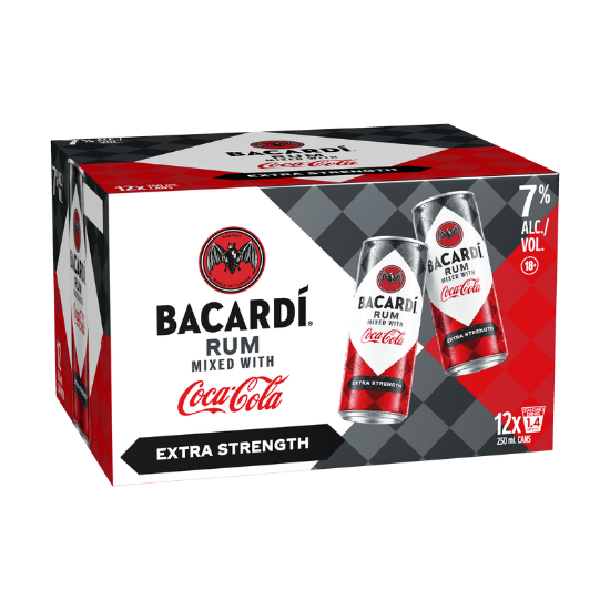 Bacardí Extra Strength Rum with Coca-Cola 7% Cans 12x250ml