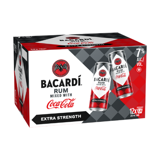 Bacardí Extra Strength Rum with Coca-Cola 7% Cans 12x250ml
