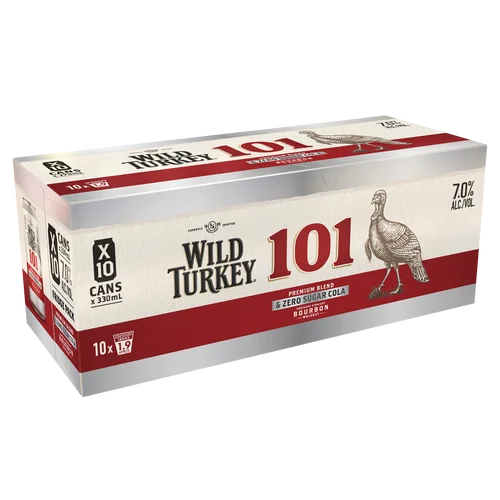 Wild Turkey 101 Zero Sugar Cola 7% 10 Pack Cans 330ml