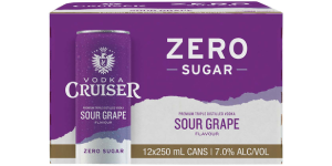 NEW VODKA CRUISER ZERO SUGAR SOUR GRAPE 7% 250ML CAN 12PK