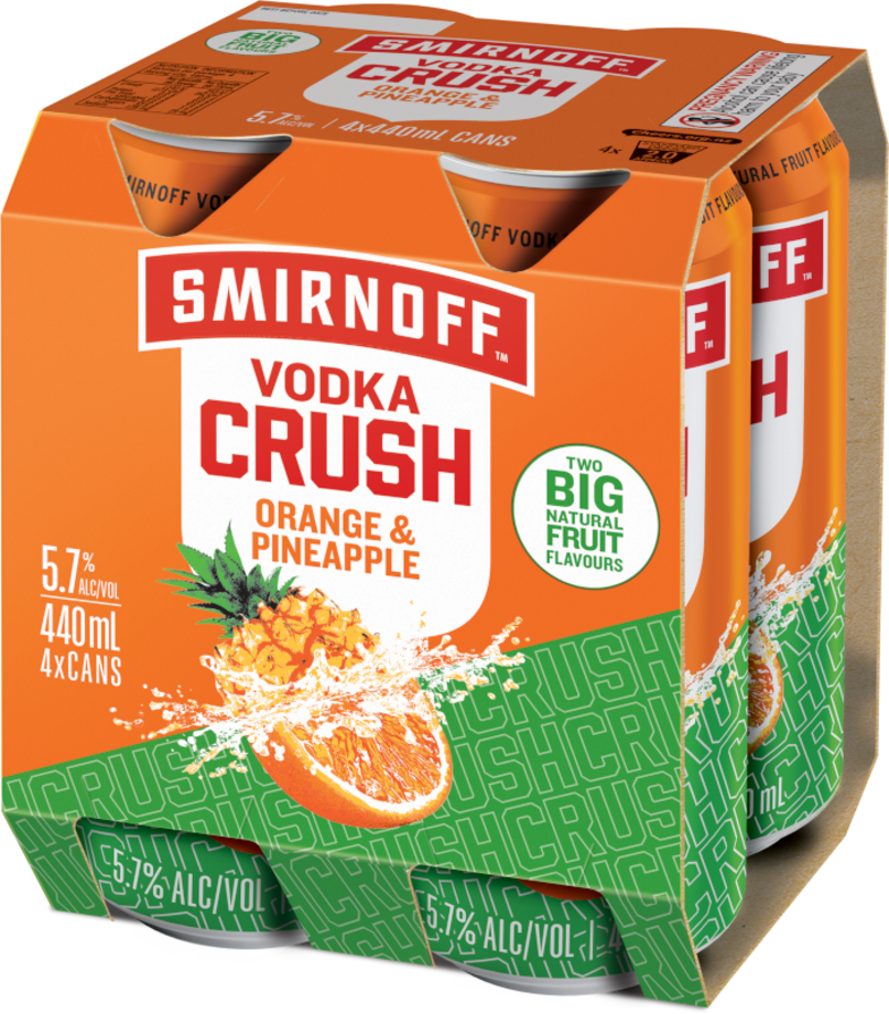Smirnoff Crush Orange and Pineapple 440mL Can 4PK