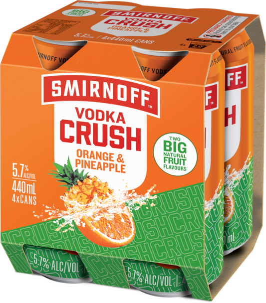 Smirnoff Crush Orange and Pineapple 440mL Can 4PK