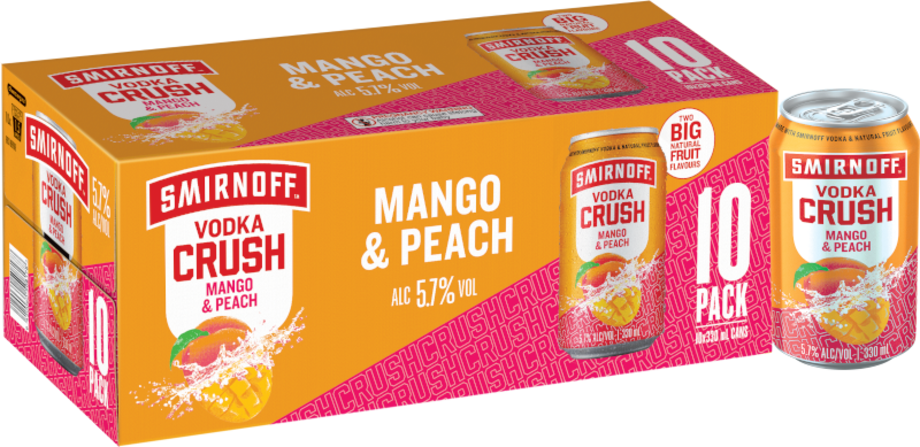 Smirnoff Crush Mango and Peach 330mL Can 10 Pack