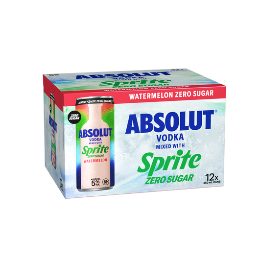 Absolut & Sprite Zero Watermelon 5% 12 Pack Cans 250ml