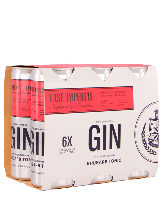 East Imperial London Pink Gin & Rhubarb Tonic 7% 6 Pack Cans 250ml