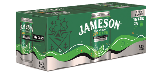 Jameson Zero Sugar Dry & Lime 6.3% 10 Pack Cans 375ml