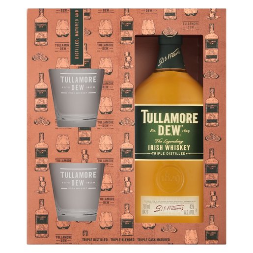 Tullamore Dew Whiskey + 2 Glass Gift Pack 750ml